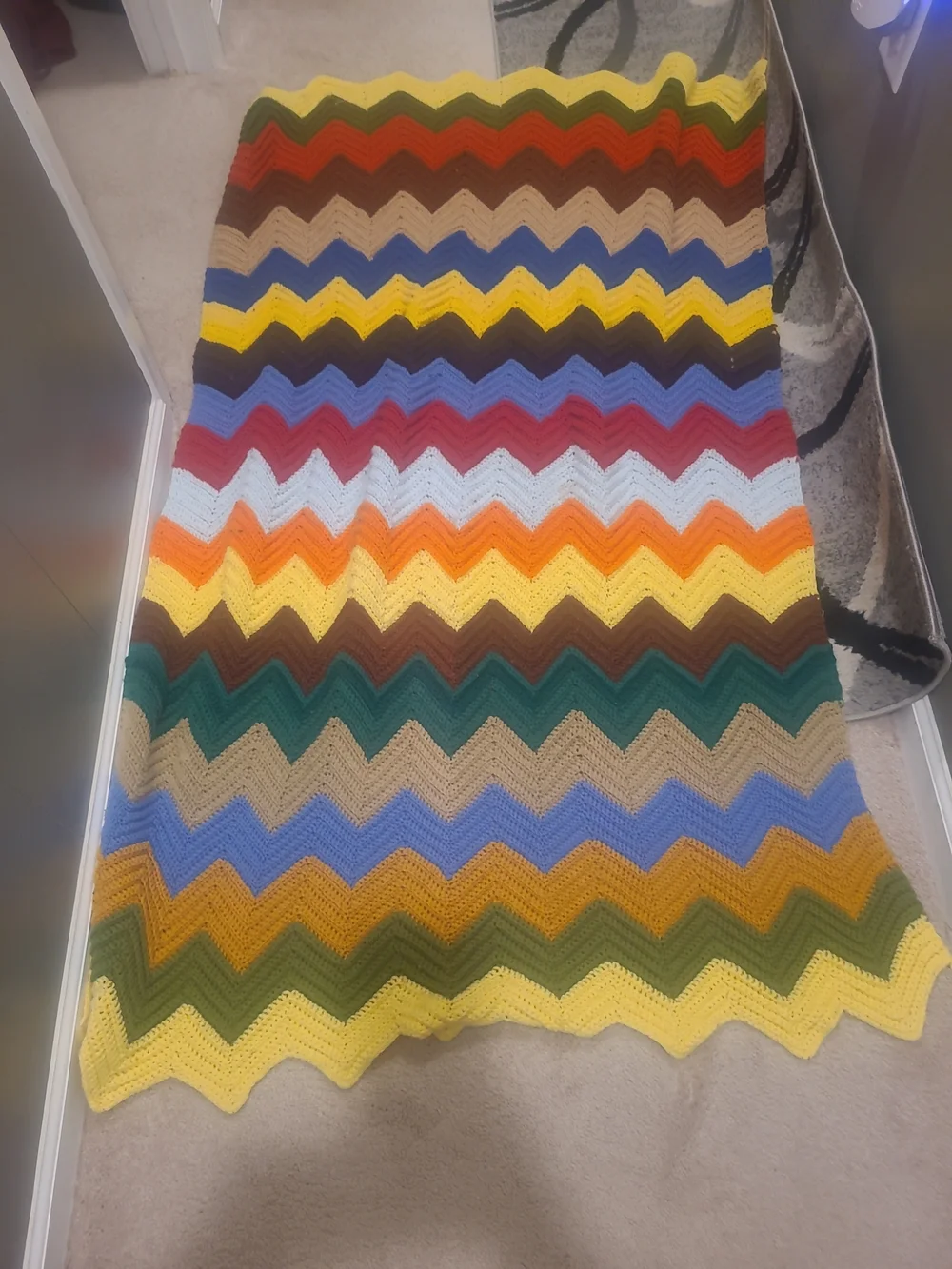 Vintage Afghan Multicolored 80's Throw Knit Blanket Hand Knit